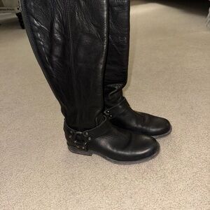 Frye Black Leather Biker Boot Extended Calf Boots